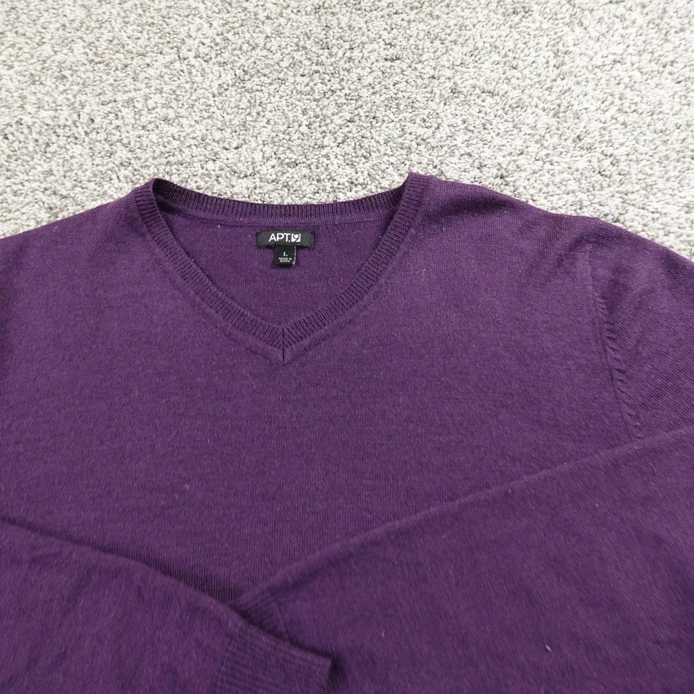 APT 9 Sweater Mens Large Purple Merino Wool Blend V Neck‎ Long Sleeve Pullover